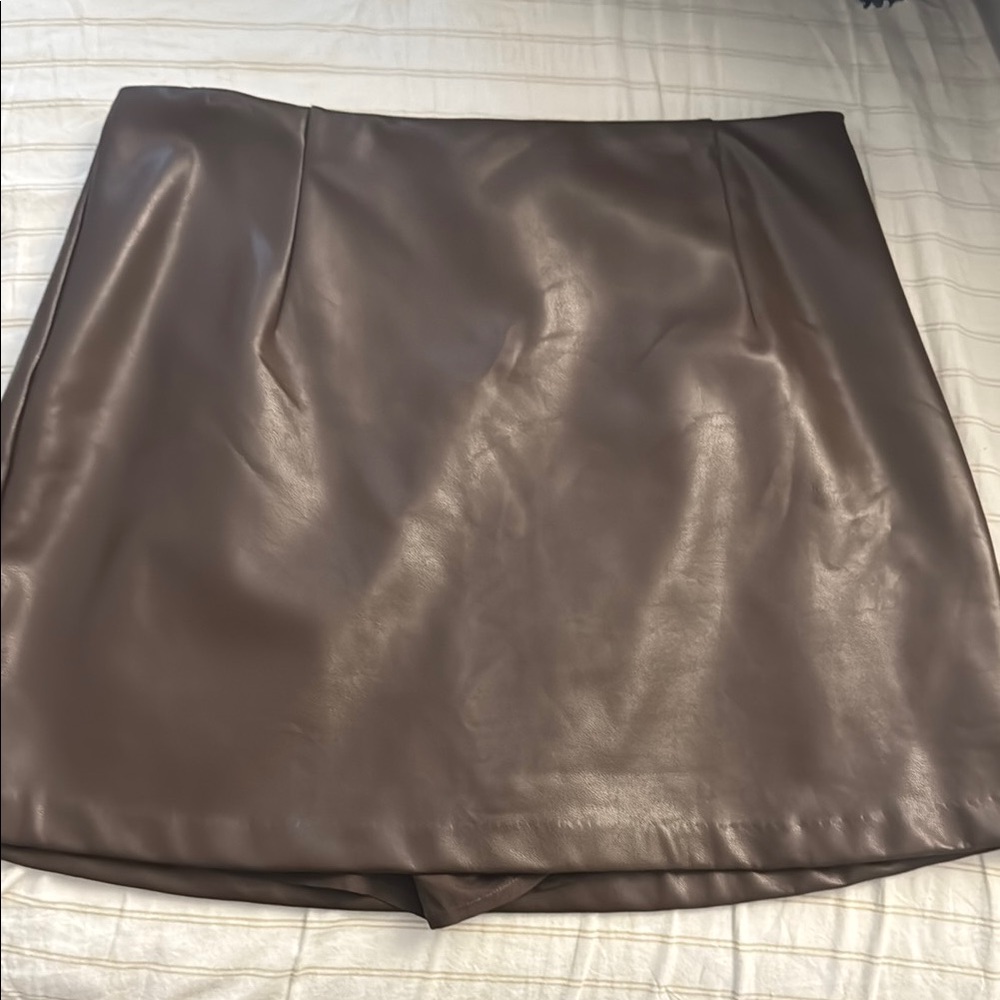 Brown leather skort